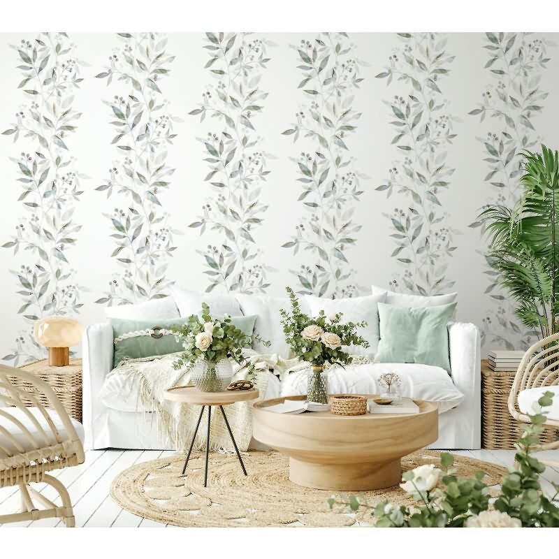 Vliestapete Blätter Floral Natur matt in Weiß für Wohnzimmer, Schlafzimmer, Küche (88914)