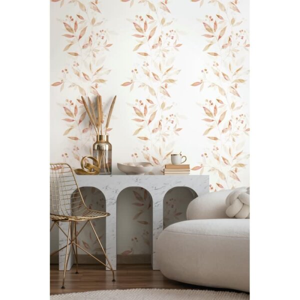 Vliestapete Blätter Floral Natur matt in Weiß für Wohnzimmer, Schlafzimmer, Küche (88915)