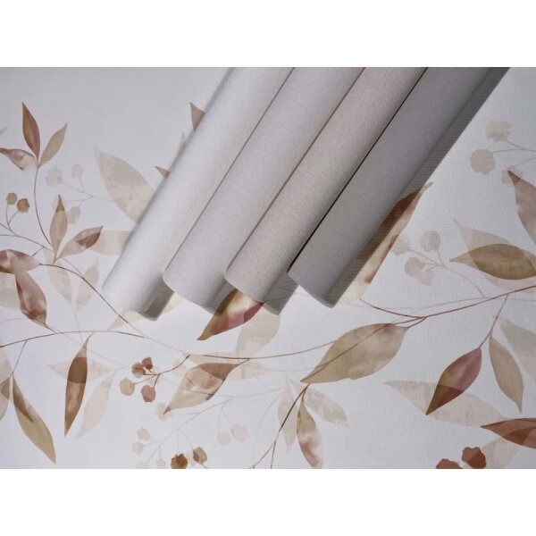 Vliestapete Blätter Floral Natur matt in Weiß für Wohnzimmer, Schlafzimmer, Küche (88915)