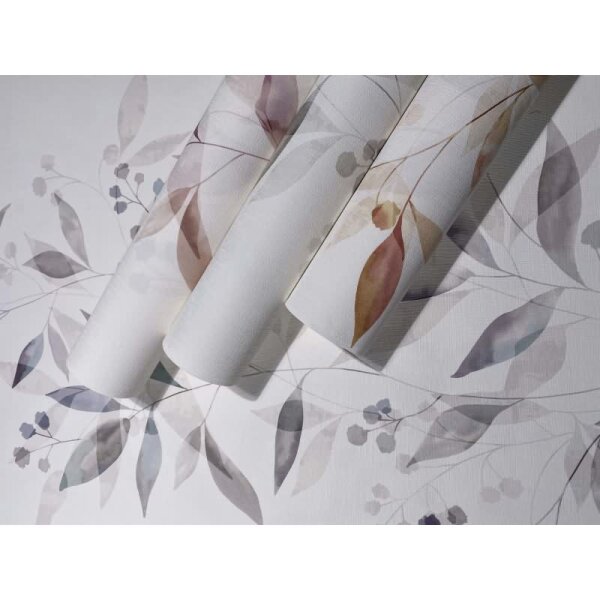 Vliestapete Blätter Floral Natur matt in Weiß für Wohnzimmer, Schlafzimmer, Küche (88915)