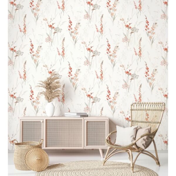 Vliestapete Blumen, Blätter Floral Natur matt in Weiß für Wohnzimmer, Schlafzimmer, Küche (88922)