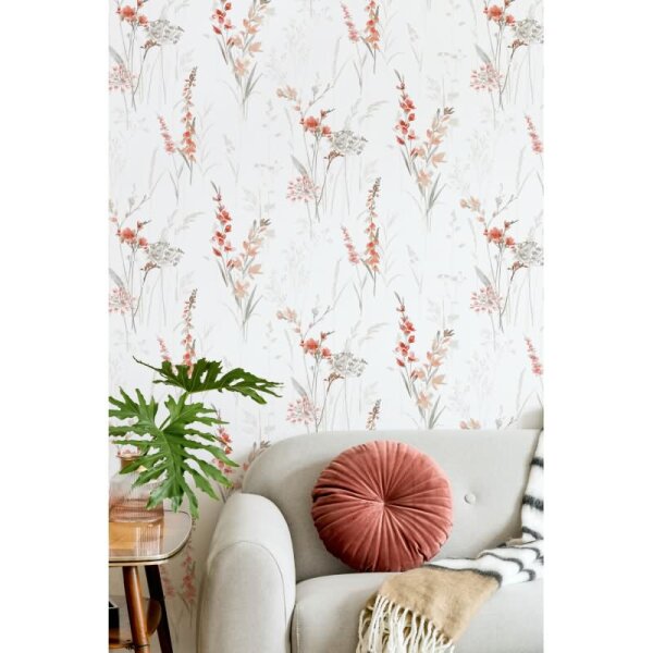 Vliestapete Blumen, Blätter Floral Natur matt in Weiß für Wohnzimmer, Schlafzimmer, Küche (88922)