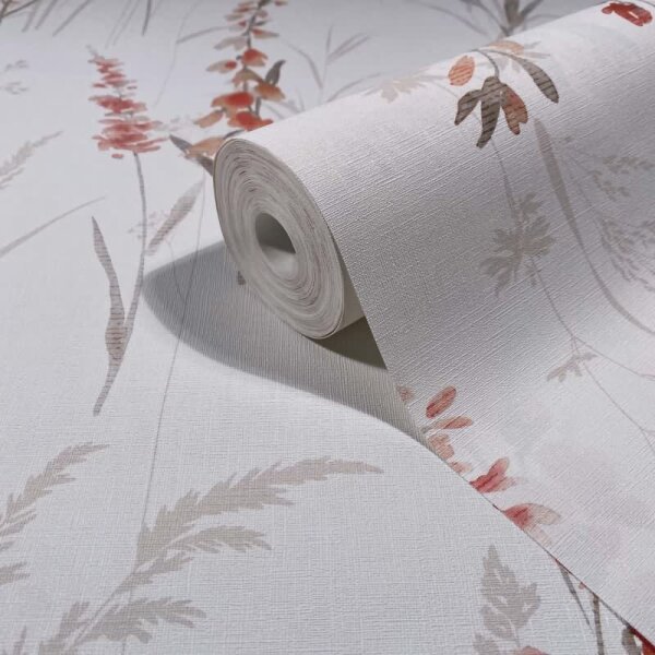 Vliestapete Blumen, Blätter Floral Natur matt in Weiß für Wohnzimmer, Schlafzimmer, Küche (88922)