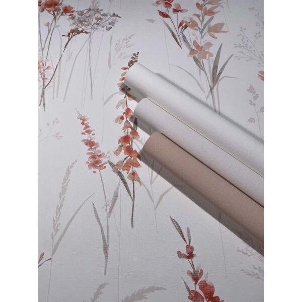 Vliestapete Blumen, Blätter Floral Natur matt in Weiß für Wohnzimmer, Schlafzimmer, Küche (88922)