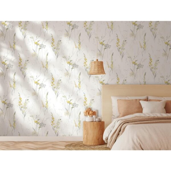 Vliestapete Blumen, Blätter Floral Natur matt in Weiß für Wohnzimmer, Schlafzimmer, Küche (88923)