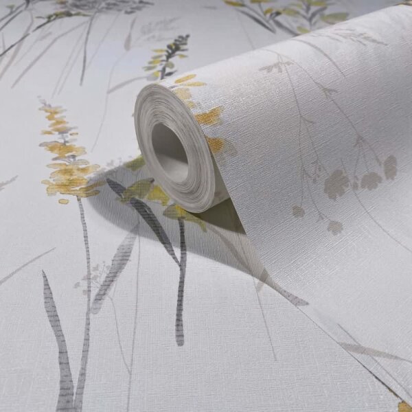 Vliestapete Blumen, Blätter Floral Natur matt in Weiß für Wohnzimmer, Schlafzimmer, Küche (88923)