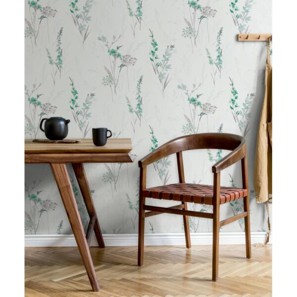 Vliestapete Blumen, Blätter Floral Modern matt in Weiß für Wohnzimmer, Schlafzimmer, Küche (88924)