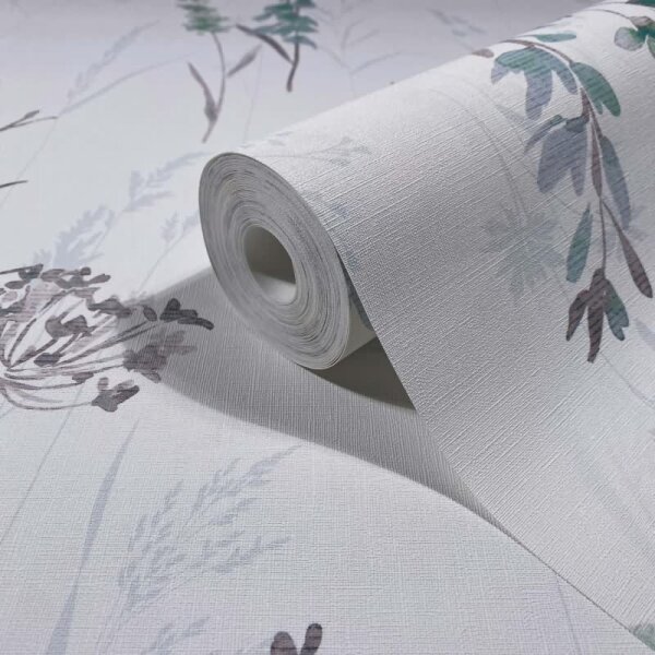 Vliestapete Blumen, Blätter Floral Modern matt in Weiß für Wohnzimmer, Schlafzimmer, Küche (88924)