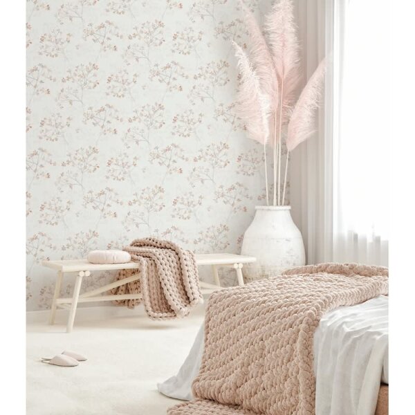 Vliestapete Blätter Floral Natur matt in Weiß für Wohnzimmer, Schlafzimmer, Küche (88932)