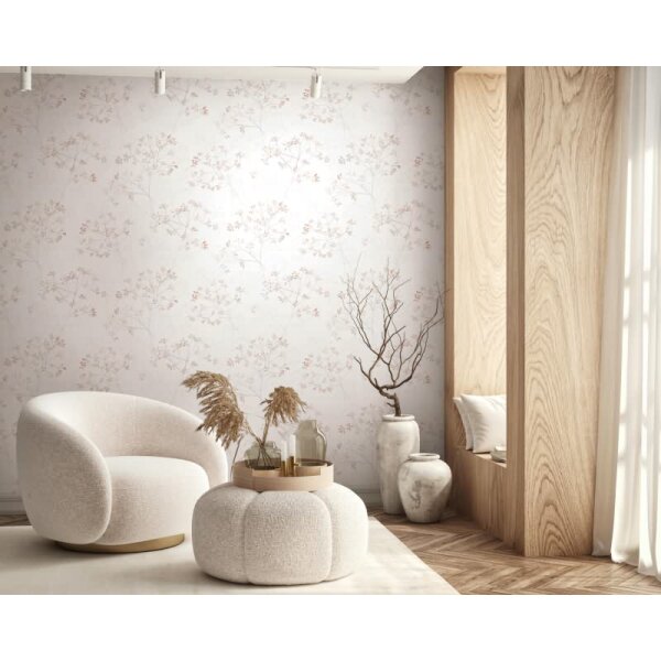 Vliestapete Blätter Floral Natur matt in Weiß für Wohnzimmer, Schlafzimmer, Küche (88932)