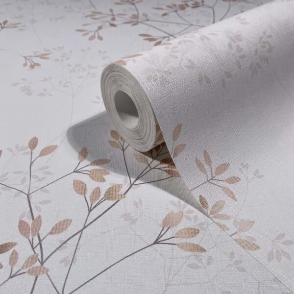 Vliestapete Blätter Floral Natur matt in Weiß für Wohnzimmer, Schlafzimmer, Küche (88932)