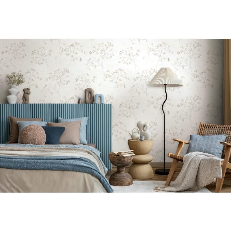 Vliestapete Blätter Floral Natur matt in Weiß für Wohnzimmer, Schlafzimmer, Küche (88933)
