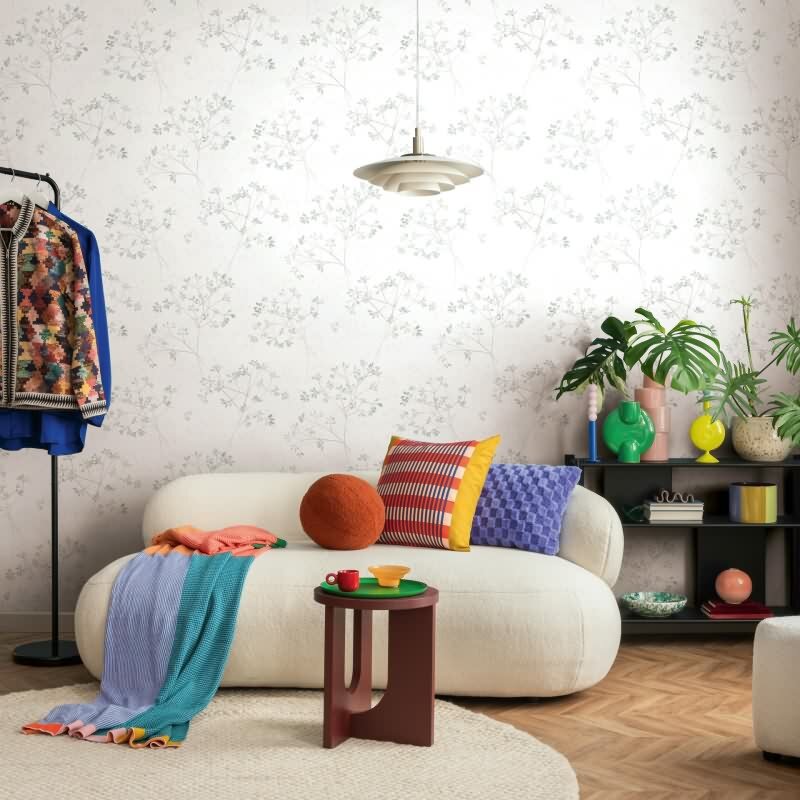 Vliestapete Blätter Floral Natur matt in Weiß für Wohnzimmer, Schlafzimmer, Küche (88934)