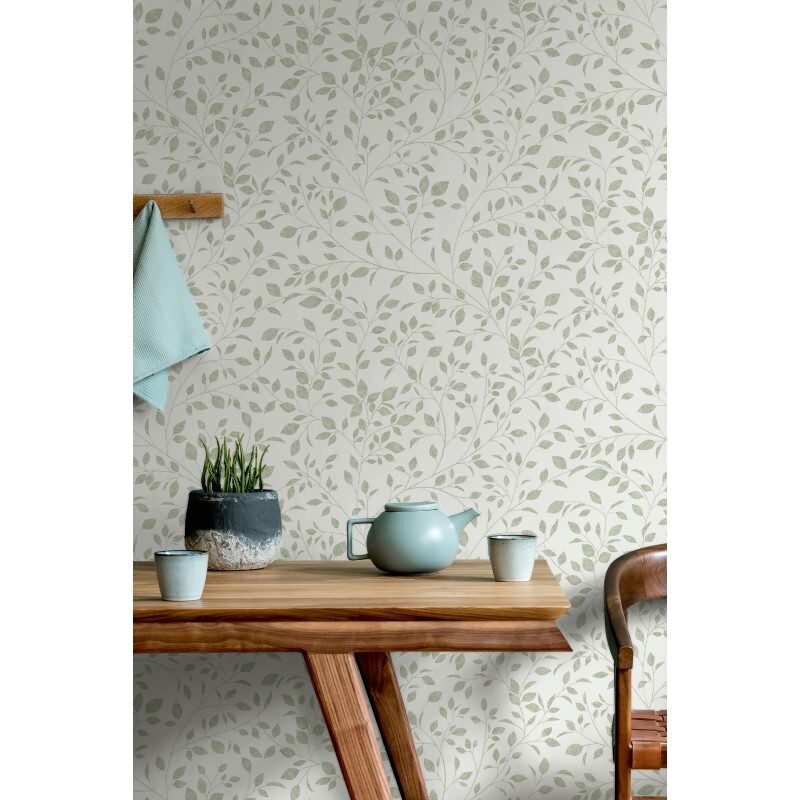 Vliestapete Blätter Floral Natur matt in Weiß für Wohnzimmer, Schlafzimmer, Küche (88947)