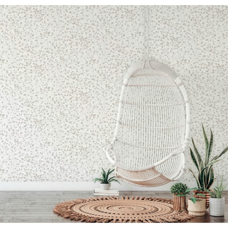 Vliestapete Blätter Floral Natur matt in Weiß für Wohnzimmer, Schlafzimmer, Küche (88948)