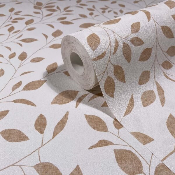 Vliestapete Blätter Floral Natur matt in Weiß für Wohnzimmer, Schlafzimmer, Küche (88949)