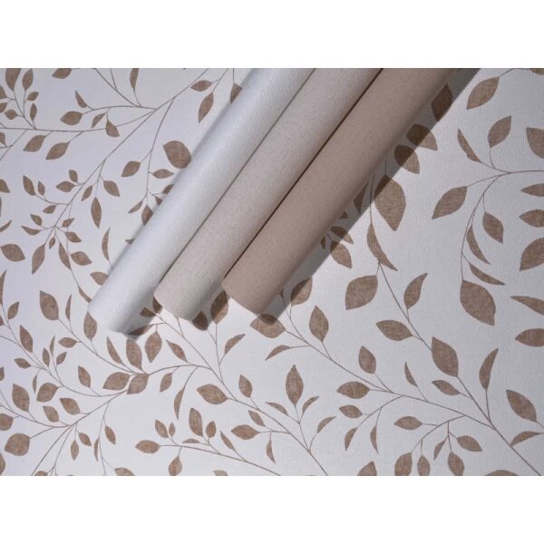 Vliestapete Blätter Floral Natur matt in Weiß für Wohnzimmer, Schlafzimmer, Küche (88949)