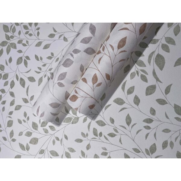 Vliestapete Blätter Floral Natur matt in Weiß für Wohnzimmer, Schlafzimmer, Küche (88949)