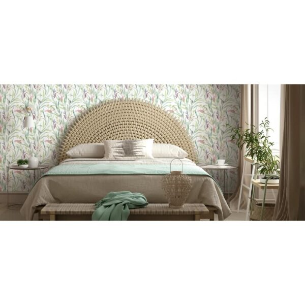 Vliestapete Blätter Floral Natur matt in Weiß für Wohnzimmer, Schlafzimmer, Küche (88961)