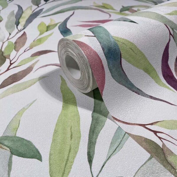 Vliestapete Blätter Floral Natur matt in Weiß für Wohnzimmer, Schlafzimmer, Küche (88961)