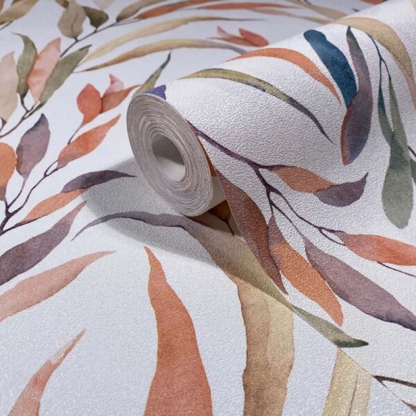 Vliestapete Blätter Floral Natur matt in Weiß für Wohnzimmer, Schlafzimmer, Küche (88962)