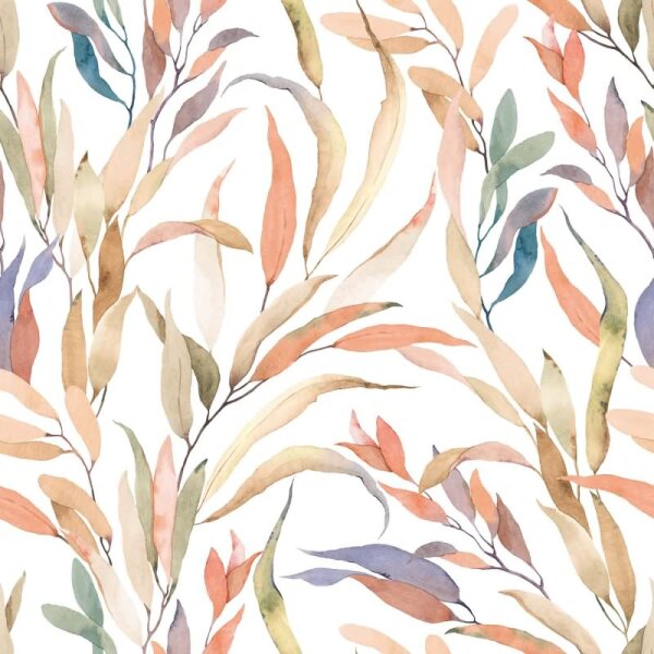 Vliestapete Blätter Floral Natur matt in Weiß für Wohnzimmer, Schlafzimmer, Küche (88962)