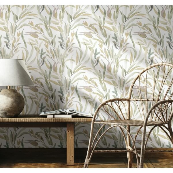 Vliestapete Blätter Floral Natur matt in Weiß für Wohnzimmer, Schlafzimmer, Küche (88963)