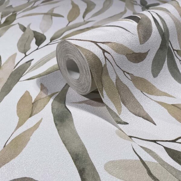 Vliestapete Blätter Floral Natur matt in Weiß für Wohnzimmer, Schlafzimmer, Küche (88963)