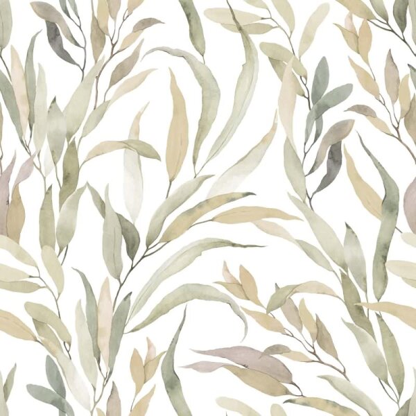 Vliestapete Blätter Floral Natur matt in Weiß für Wohnzimmer, Schlafzimmer, Küche (88963)