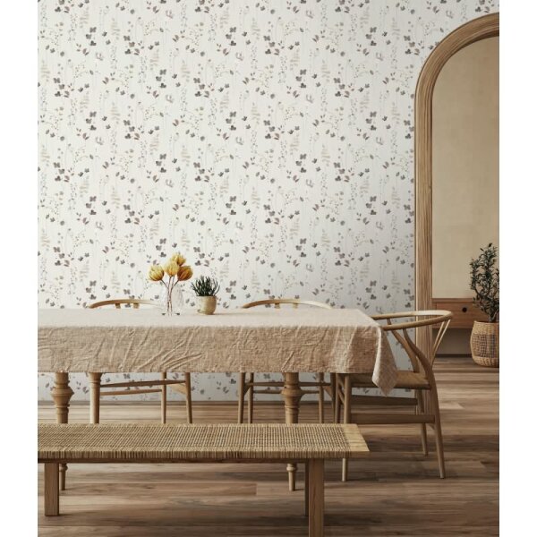 Vliestapete Blätter, Äste Floral Natur matt in Beige für Wohnzimmer, Schlafzimmer, Küche (88964)