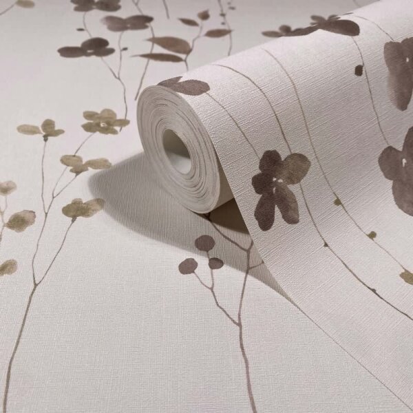 Vliestapete Blätter, Äste Floral Natur matt in Beige für Wohnzimmer, Schlafzimmer, Küche (88964)