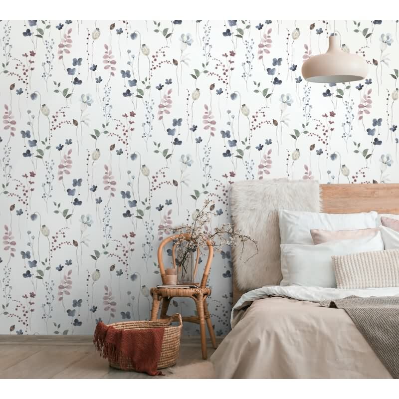 Vliestapete Blätter, Äste Floral Natur matt in Weiß für Wohnzimmer, Schlafzimmer, Küche (88965)