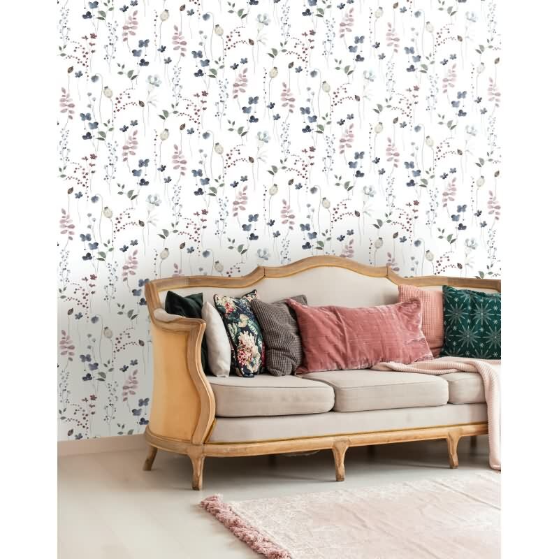 Vliestapete Blätter, Äste Floral Natur matt in Weiß für Wohnzimmer, Schlafzimmer, Küche (88965)