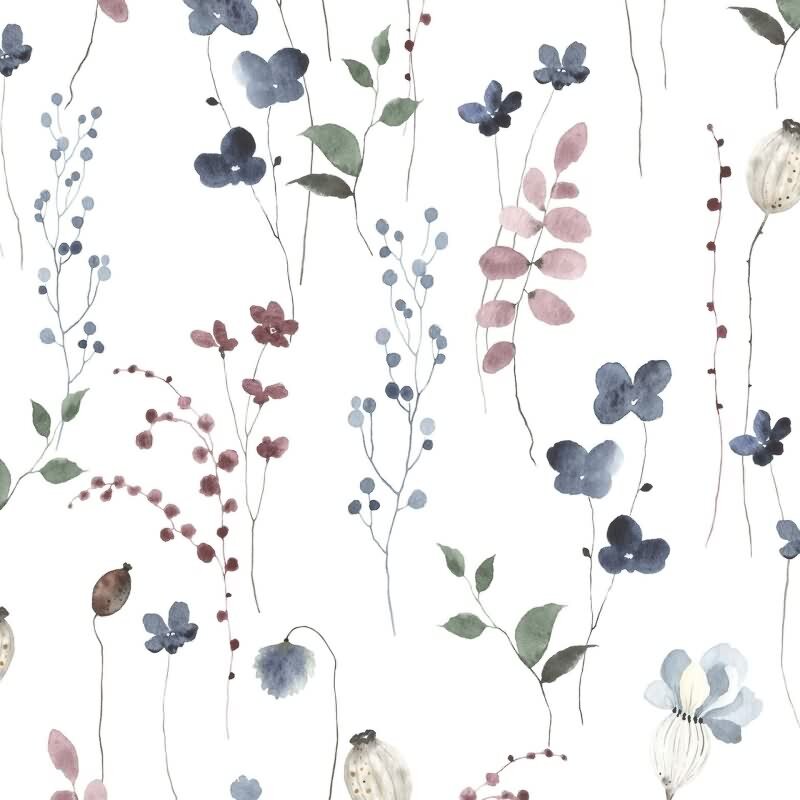 Vliestapete Blätter, Äste Floral Natur matt in Weiß für Wohnzimmer, Schlafzimmer, Küche (88965)