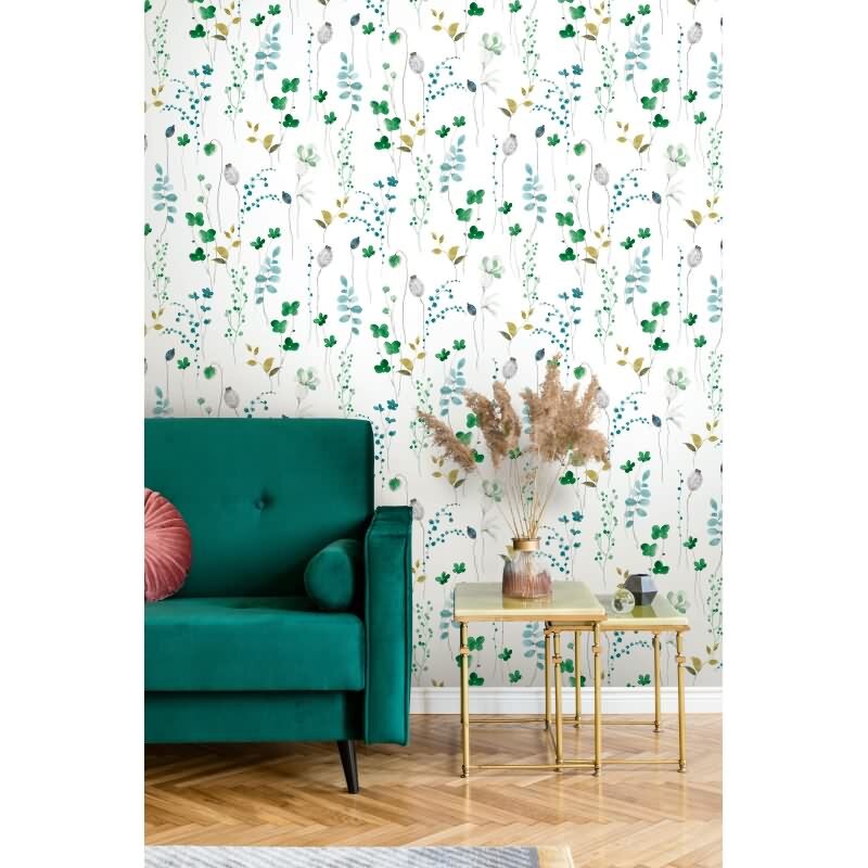 Vliestapete Blätter, Äste Floral Natur matt in Weiß für Wohnzimmer, Schlafzimmer, Küche (88966)