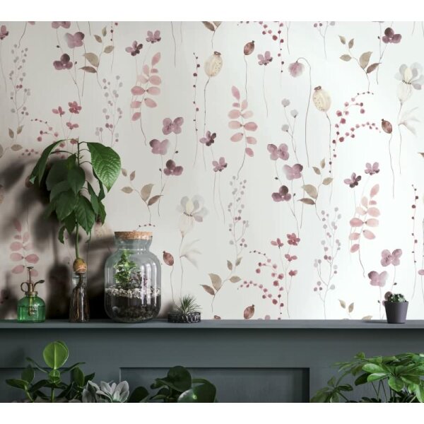 Vliestapete Blätter, Äste Floral Natur matt in Weiß für Wohnzimmer, Schlafzimmer, Küche (88967)