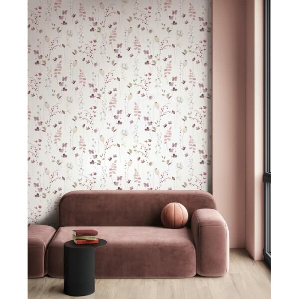 Vliestapete Blätter, Äste Floral Natur matt in Weiß für Wohnzimmer, Schlafzimmer, Küche (88967)