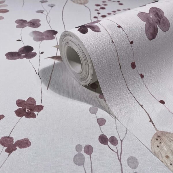 Vliestapete Blätter, Äste Floral Natur matt in Weiß für Wohnzimmer, Schlafzimmer, Küche (88967)