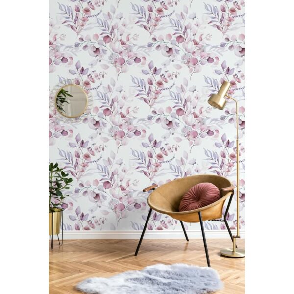 Vliestapete Blätter, Äste Floral Natur matt in Weiß für Wohnzimmer, Schlafzimmer, Küche (88972)