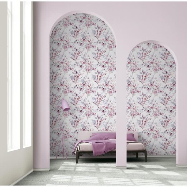 Vliestapete Blätter, Äste Floral Natur matt in Weiß für Wohnzimmer, Schlafzimmer, Küche (88972)