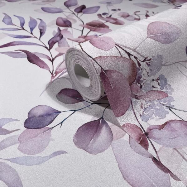 Vliestapete Blätter, Äste Floral Natur matt in Weiß für Wohnzimmer, Schlafzimmer, Küche (88972)