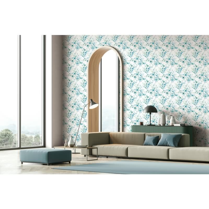 Vliestapete Blätter, Äste Floral Natur matt in Weiß für Wohnzimmer, Schlafzimmer, Küche (88973)