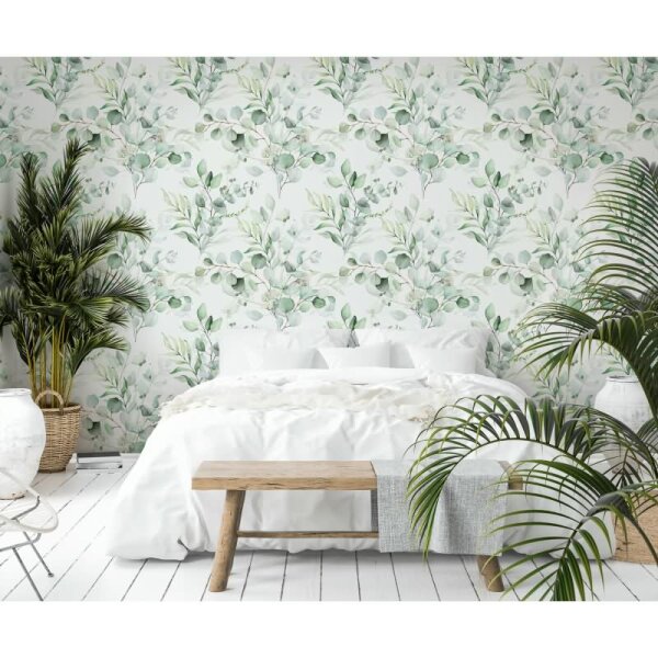 Vliestapete Blätter, Äste Floral Natur matt in Weiß für Wohnzimmer, Schlafzimmer, Küche (88974)