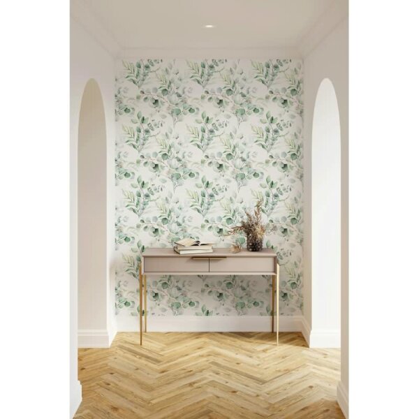 Vliestapete Blätter, Äste Floral Natur matt in Weiß für Wohnzimmer, Schlafzimmer, Küche (88974)