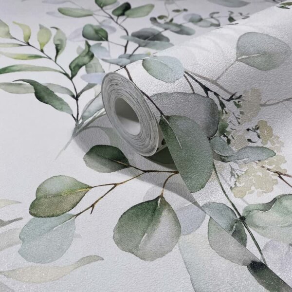 Vliestapete Blätter, Äste Floral Natur matt in Weiß für Wohnzimmer, Schlafzimmer, Küche (88974)