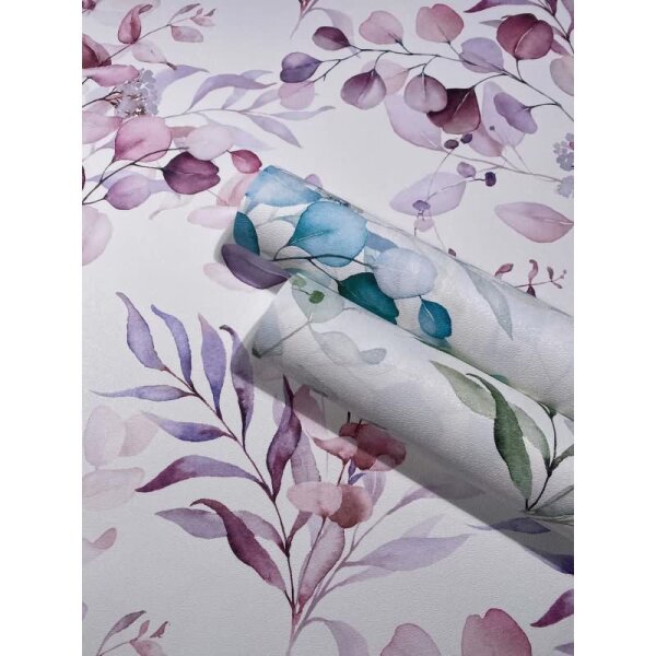 Vliestapete Blätter, Äste Floral Natur matt in Weiß für Wohnzimmer, Schlafzimmer, Küche (88974)