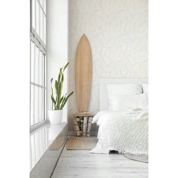 Vliestapete Blätter Floral Natur matt in Weiß für Wohnzimmer, Schlafzimmer, Küche, Büro (88977)