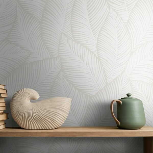 Vliestapete Blätter Floral Natur matt in Weiß für Wohnzimmer, Schlafzimmer, Küche, Büro (88977)