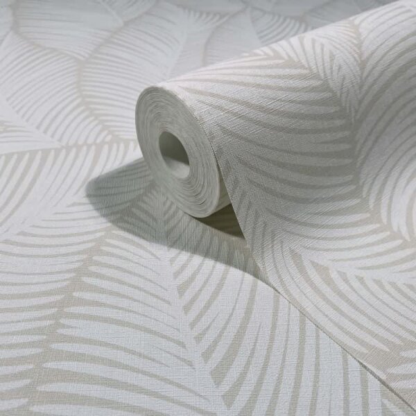 Vliestapete Blätter Floral Natur matt in Weiß für Wohnzimmer, Schlafzimmer, Küche, Büro (88977)