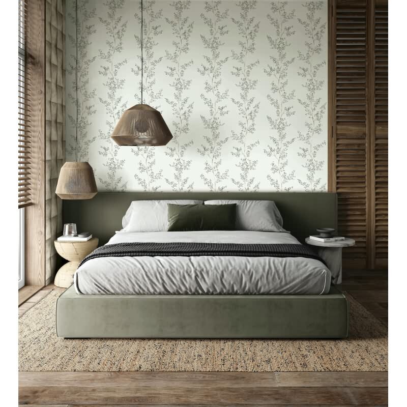 Vliestapete Blätter, Äste Floral Natur matt in Grau für Wohnzimmer, Schlafzimmer, Küche (88989)